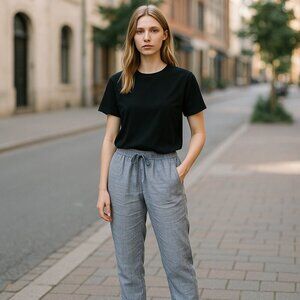 Blossun SZ S/M Pale Blue Linen/Cotton/Elastane blend Italy Casual Relaxed Pants